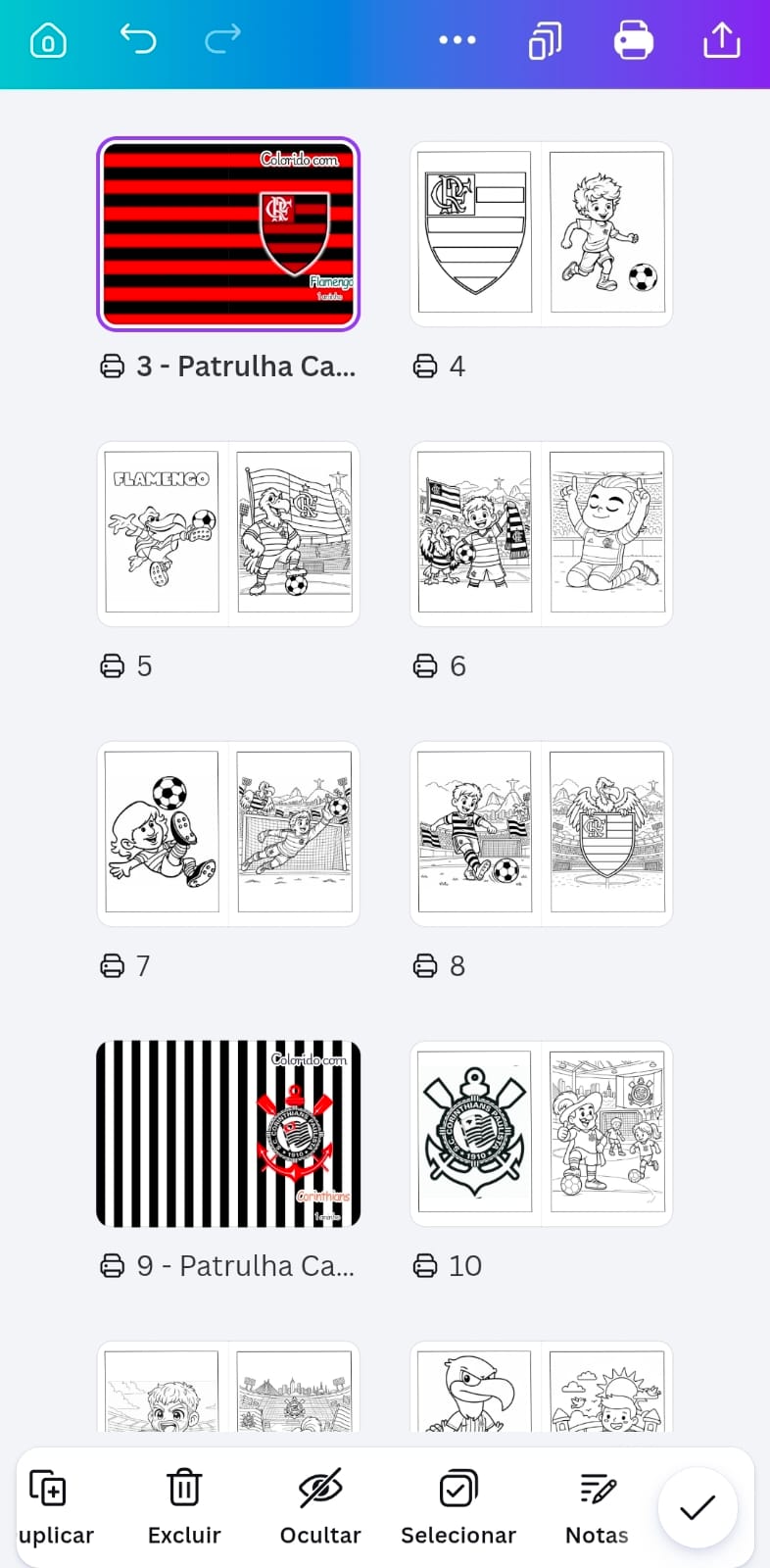 Revistinhas de futebol no Canva com capas e páginas para colorir